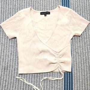 Short sleeves rubbed V-neck Sweater
